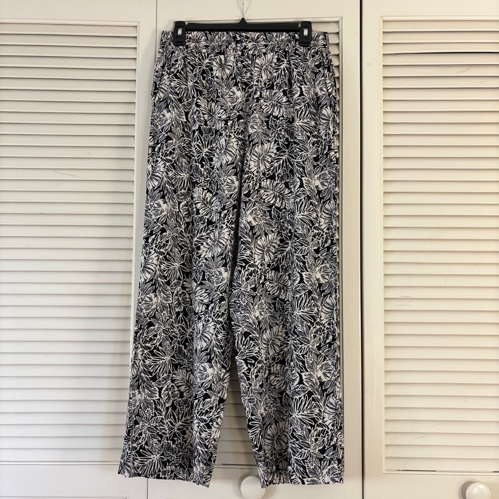 Panama Jack Wide Leg Pants Black and White Print Large